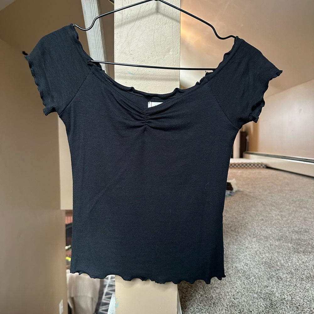 BDG Black Ruffled Crop Top